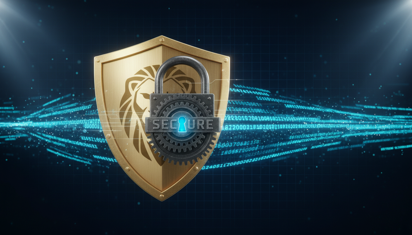 Symbol tarczy i kłódki na tle cyfrowych kodów, reprezentujący bezpieczeństwo płatności prepaid