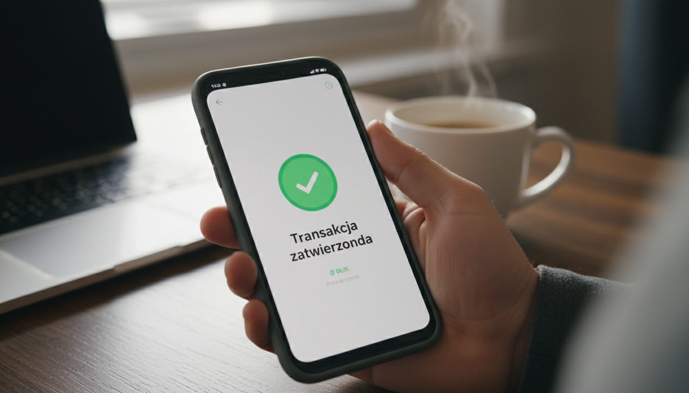 Smartphone displaying BLIK payment confirmation in a banking app