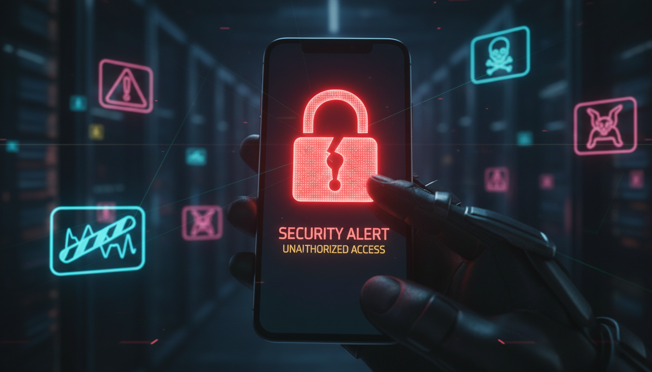 Grafika ostrzegawcza z ikoną tarczy i telefonu