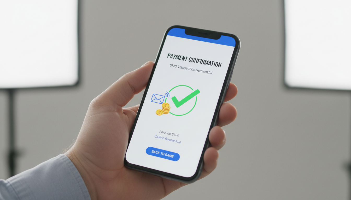 Ilustracja przedstawiająca proces wpłaty depozytu przez SMS na smartfonie