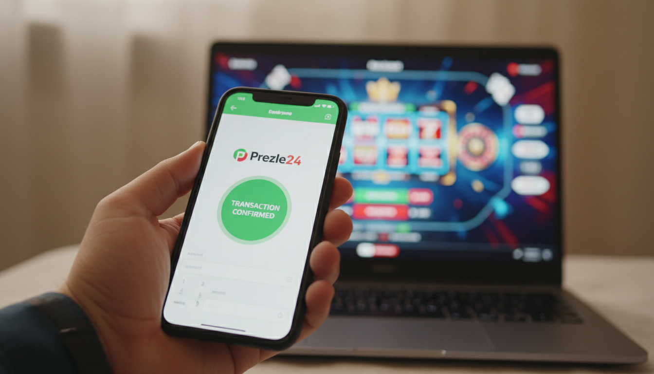 Smartphone display with P24 logo and casino chips